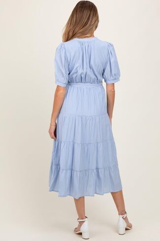 PinkBlush Light Striped Button Up Tiered Maternity Maxi Dress in Saudi Arabia