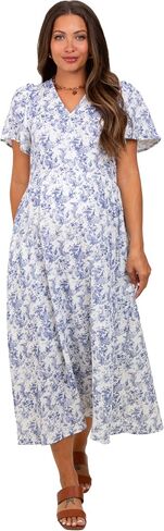 PinkBlush Floral Button Up Tiered Maternity Midi Dress in Saudi Arabia