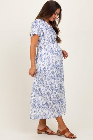 PinkBlush Floral Button Up Tiered Maternity Midi Dress in Saudi Arabia