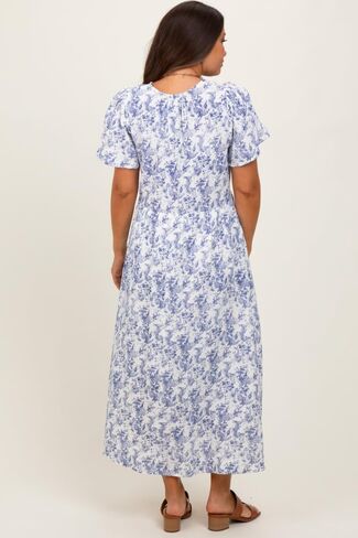 PinkBlush Floral Button Up Tiered Maternity Midi Dress in Saudi Arabia