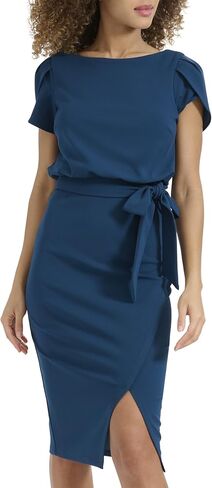 Kensie Women's Short Sleeve Tie Tie Weist Midi Dress in Saudi Arabia