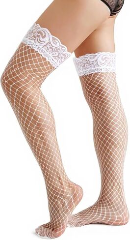 Plus Size Fishnet Thigh-High Stockings Silicone Lace Top Stay Up Tights Pantyhose Fishnet Gothic Clothes for Women in Saudi Arabia