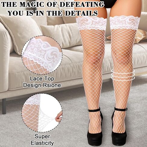 Plus Size Fishnet Thigh-High Stockings Silicone Lace Top Stay Up Tights Pantyhose Fishnet Gothic Clothes for Women in Saudi Arabia