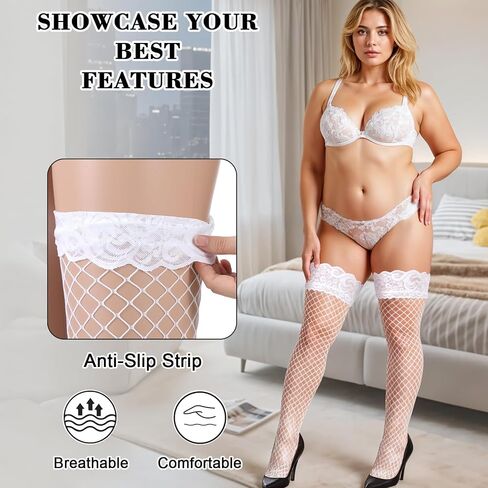 Plus Size Fishnet Thigh-High Stockings Silicone Lace Top Stay Up Tights Pantyhose Fishnet Gothic Clothes for Women in Saudi Arabia