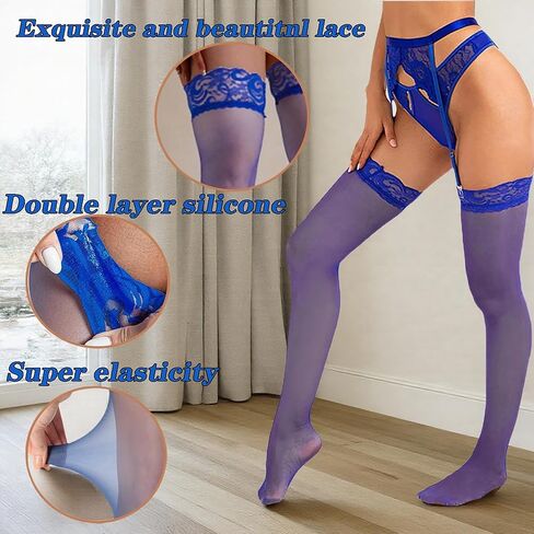 2Pairs Thigh High Stockings Silicone Lace Top Stay Up Silky Semi Sheer Pantyhose for Women Hold Up Nylon in Saudi Arabia