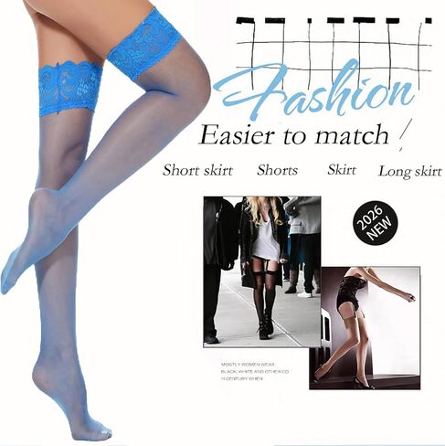 2Pairs Thigh High Stockings Silicone Lace Top Stay Up Silky Semi Sheer Pantyhose for Women Hold Up Nylon in Saudi Arabia