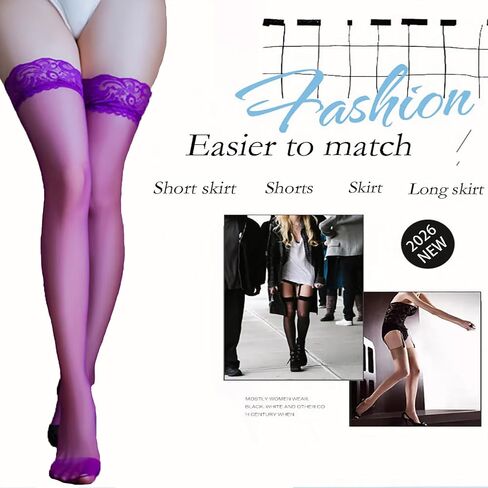 2Pairs Thigh High Stockings Silicone Lace Top Stay Up Silky Semi Sheer Pantyhose for Women Hold Up Nylon in Saudi Arabia