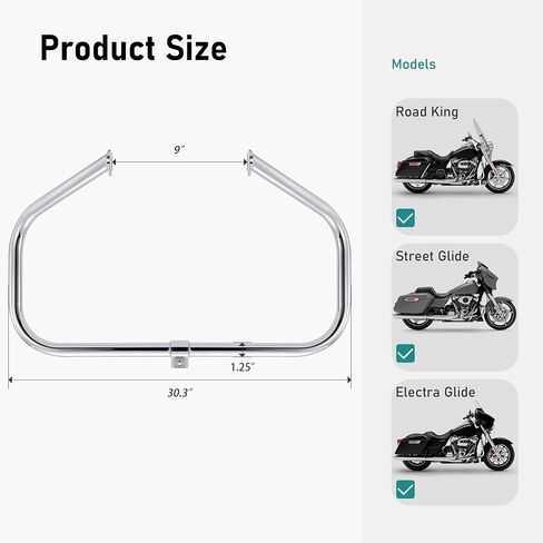 Mokitdora Touring Crash Bar 1.25 "Fat Highway Engine Guard for 1997-2008 Harley Street Electra Road Glide King Models ، Chrome in Saudi Arabia