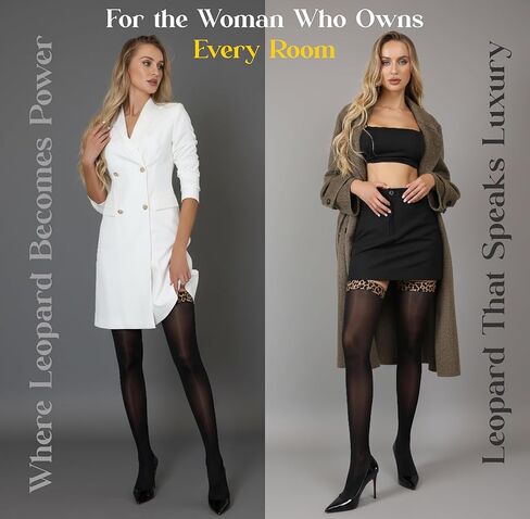 Thigh High Stockings for Women – Silky, Soft Black Sheers Hosiery with Leopard Band Anti-Slip Top in Kuwait