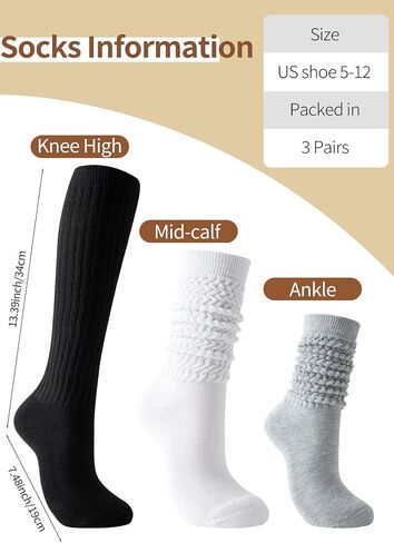 Slouch Socks Women Women High Boot Socks Soft Scrunch 3 Pain Pack in Kuwait