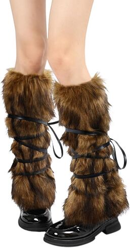 junely faux fur fur shudsy thread for Winter Winter Furry Legar Drearer Fluffy Boot Cuffs Coffs for Halloween Christmas Costume in Saudi Arabia