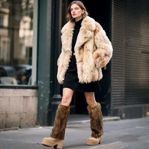 junely faux fur fur shudsy thread for Winter Winter Furry Legar Drearer Fluffy Boot Cuffs Coffs for Halloween Christmas Costume in Saudi Arabia