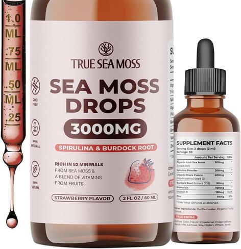 Irish Sea Moss Drops - 5X Stronger Than Sea Moss Gel - 92+ Essentials Minerals - with Black Elderberry, Burdock Root & Black Cumin - 2 Fl Oz (60ml) - Elderberry Flavor in Kuwait
