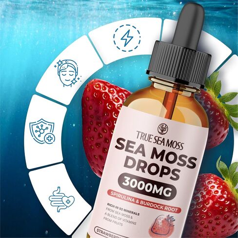 Irish Sea Moss Drops - 5X Stronger Than Sea Moss Gel - 92+ Essentials Minerals - with Black Elderberry, Burdock Root & Black Cumin - 2 Fl Oz (60ml) - Elderberry Flavor in Kuwait