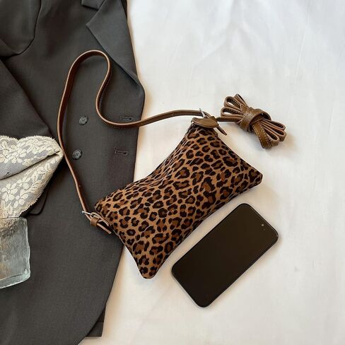 Leopard Print Evening Bag Mini Brown Purse Suede Clutch Purses for Women Y2K Purse Small Shoulder Bag in Saudi Arabia