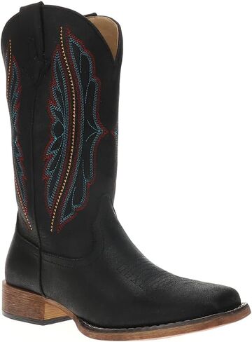 ROPER Womens Loretta Embroidered Square Toe سحب على أحذية غير رسمية منتصف العجل منخفض الكعب 1-2 " - أسود in Saudi Arabia