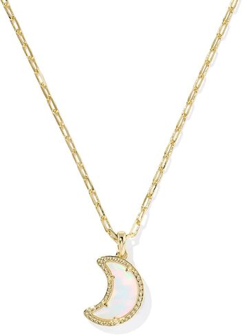 Kendra Scott Moon Short Pendant Necklace, 14K Gold-Plated Brass, Fashion Jewelry for Women, White Opalescent Resin in Saudi Arabia