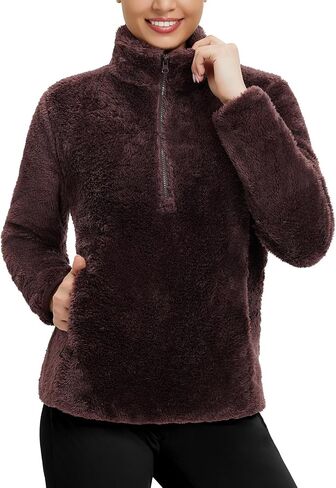 baleaf Women's Quarter Zip Sherpa Fleece Pullover Lightweight Long Sleeve Warm Winter Sweater Jackets with Zipper Pocket in Saudi Arabia