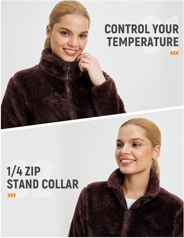 baleaf Women's Quarter Zip Sherpa Fleece Pullover Lightweight Long Sleeve Warm Winter Sweater Jackets with Zipper Pocket in Saudi Arabia