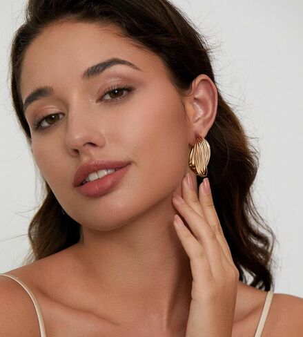 أقراط ذهبية من أجل النساء ، 18 زوجًا من البيان الناقصات المفتوحة لأطواق اللؤلؤ المفتوحة لمتعددات ، أقراط طوق مركبة للنساء للنساء المجوهرات العصرية in Kuwait