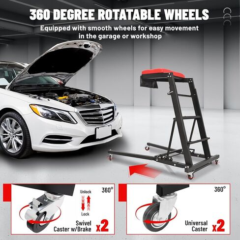 KUAFU 50" to 67" Adjustable Topside Engine Repair Creeper w/Wheels Suit for Engine Compartment Garage Shop Foldable Creeper Vehicle Repair and Maintenance 400LBS Steel+Plastic Powder Coated Black in Saudi Arabia
