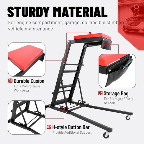 KUAFU 50" to 67" Adjustable Topside Engine Repair Creeper w/Wheels Suit for Engine Compartment Garage Shop Foldable Creeper Vehicle Repair and Maintenance 400LBS Steel+Plastic Powder Coated Black in Saudi Arabia