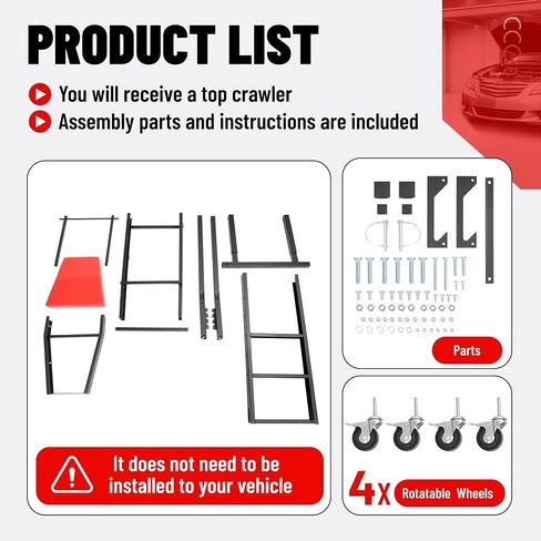KUAFU 50" to 67" Adjustable Topside Engine Repair Creeper w/Wheels Suit for Engine Compartment Garage Shop Foldable Creeper Vehicle Repair and Maintenance 400LBS Steel+Plastic Powder Coated Black in Saudi Arabia
