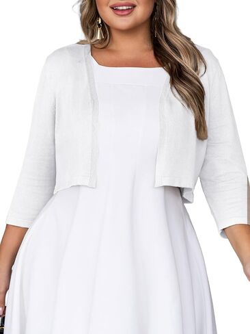 Women's Plus Size Cropped Cardigan Lightweight 3/4 Sleeve Boleros Shrug Sweaters for Dresses (1X-4X) in Saudi Arabia
