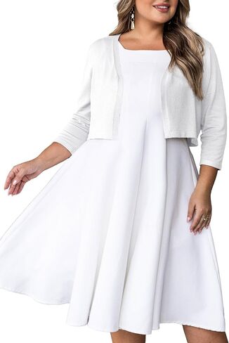 Women's Plus Size Cropped Cardigan Lightweight 3/4 Sleeve Boleros Shrug Sweaters for Dresses (1X-4X) in Saudi Arabia