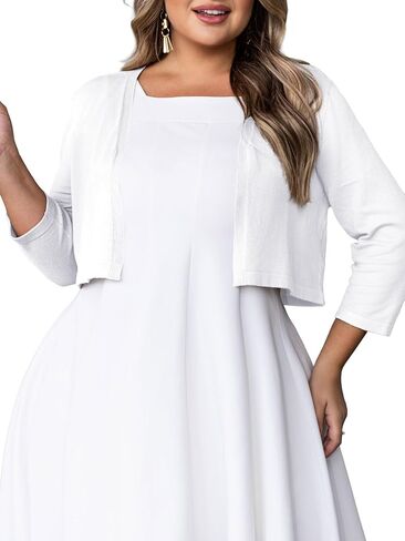 Women's Plus Size Cropped Cardigan Lightweight 3/4 Sleeve Boleros Shrug Sweaters for Dresses (1X-4X) in Saudi Arabia