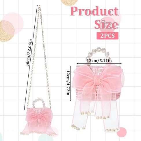 2 Pack Cute Crossbody Purse with Bowknot Shoulder Bag, Purse for Little Girls, Mini Toddler Crossbody Purses, Cute Fashion Princess Handbags with Pearl Handle Detachable Gold Chain in Saudi Arabia
