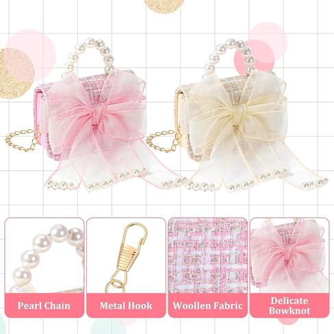2 Pack Cute Crossbody Purse with Bowknot Shoulder Bag, Purse for Little Girls, Mini Toddler Crossbody Purses, Cute Fashion Princess Handbags with Pearl Handle Detachable Gold Chain in Saudi Arabia