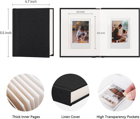 ألبوم صور ميني Instax مع مساحة الكتابة ، ألبوم Polaroid Photo Polaroid Linen ، 28 جيوبًا لصور 2x3 ، كتاب Polaroid Book for Fujifilm Instax Mini Instant Camera (Black) in Kuwait