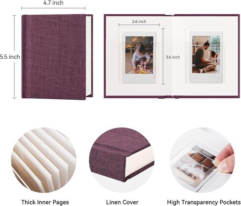 ألبوم صور ميني Instax مع مساحة الكتابة ، ألبوم Polaroid Photo Polaroid Linen ، 28 جيوبًا لصور 2x3 ، كتاب Polaroid Book for Fujifilm Instax Mini Instant Camera (Black) in Kuwait