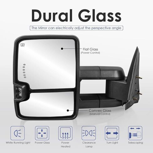 مرايا القطر الأكثر سفرة للسلطة متوافقة مع 2003 2004 2005 2006 Chevy Silverado Suburban Tahoe GMC Serria yukon مع ضوء الدوران المتسلسل ، مصباح التخليص ، ضوء الركض الأبيض (مجموعة 2)-Chrome in Saudi Arabia