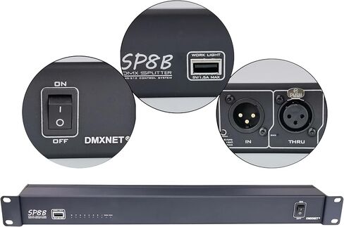 مقسم / مضخم صوت / عازل DMX ذو 8 منافذ، مؤشر LED، ضوء عمل USB، إنهاء مدمج، XLR-3PIN، قابل للتركيب على حامل مقاس 19 بوصة in Kuwait