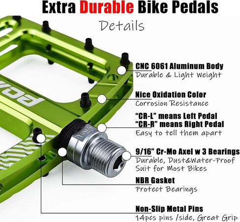 Large Bicycle Pedals Mountain Bike Pedals CNC Aluminum Flat MTB Pedals w 9/16in Cr-Mo Spindle w 3 Sealed Bearings for Ebike City Comuter Hybrid Clipless Pedals Road Bike Pedals Replacement in Saudi Arabia
