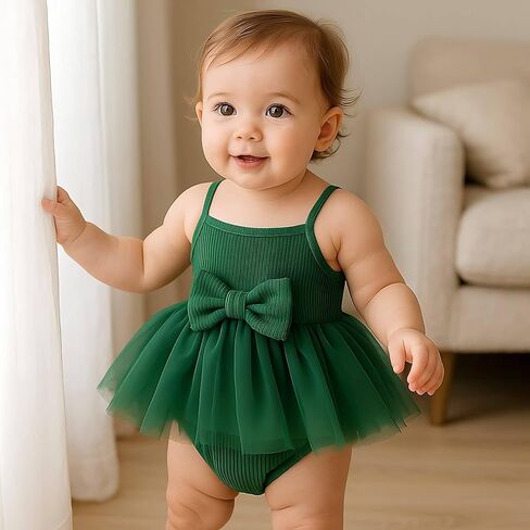 OPAWO Newborn Baby Girl Dress Infant Summer Romper Dress Sleeveless Onesie Halter Romper Tulle Dress One Piece Bodysuit 0-18M in Kuwait