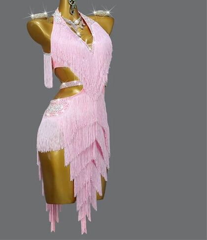Women's Fringed Dance Dress Professional Performance Ballroom Party Prom Dresses Samba Line Sport Stage Wear in Saudi Arabia