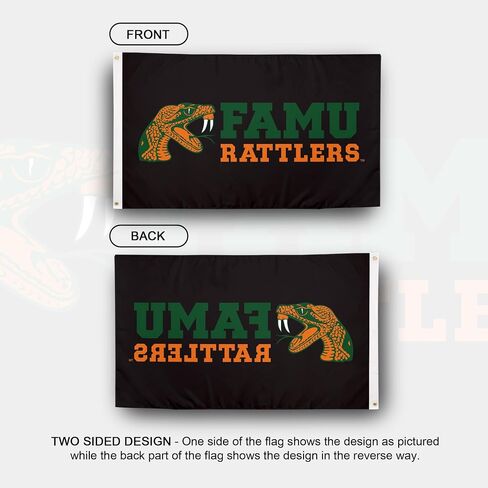 لافتات أعلام صبار الصحراء فلوريدا A&M علم جامعة FAMU Rattlers 100% بوليستر للاستخدام الداخلي والخارجي 3x5 (نمط Q) in Saudi Arabia