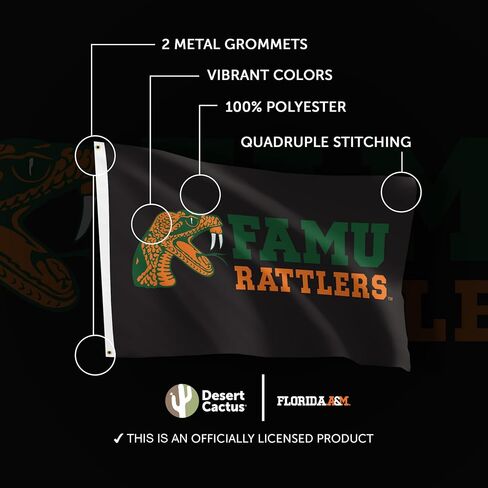 لافتات أعلام صبار الصحراء فلوريدا A&M علم جامعة FAMU Rattlers 100% بوليستر للاستخدام الداخلي والخارجي 3x5 (نمط Q) in Saudi Arabia