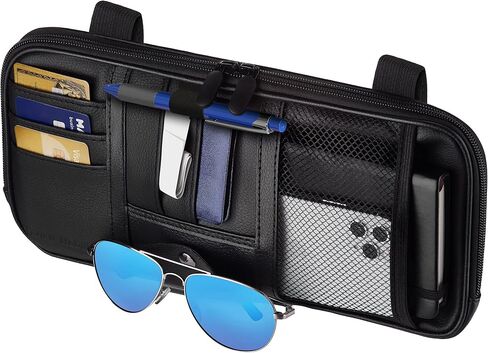 Car Sun Visor Organizer - سيارة ، سيارات الدفع الرباعي ، الملحقات الداخلية للشاحنة - حامل النظارات المغناطيسية والجيوب الأفقية الطول الكامل ، يسمح بالقيادة الآمنة - 12.2 × 6.1 في ، البيج in Kuwait