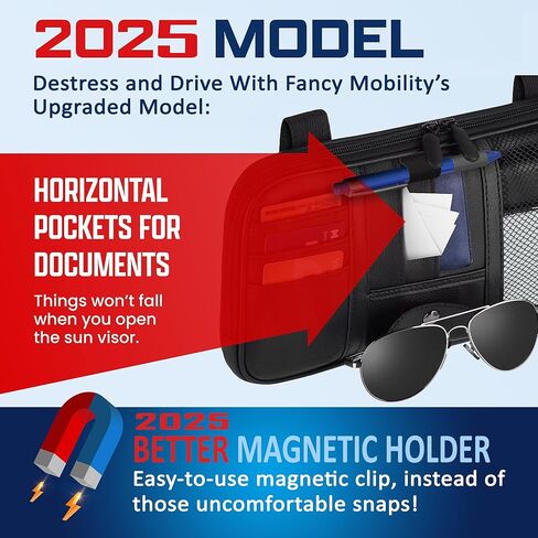 Car Sun Visor Organizer - سيارة ، سيارات الدفع الرباعي ، الملحقات الداخلية للشاحنة - حامل النظارات المغناطيسية والجيوب الأفقية الطول الكامل ، يسمح بالقيادة الآمنة - 12.2 × 6.1 في ، البيج in Kuwait