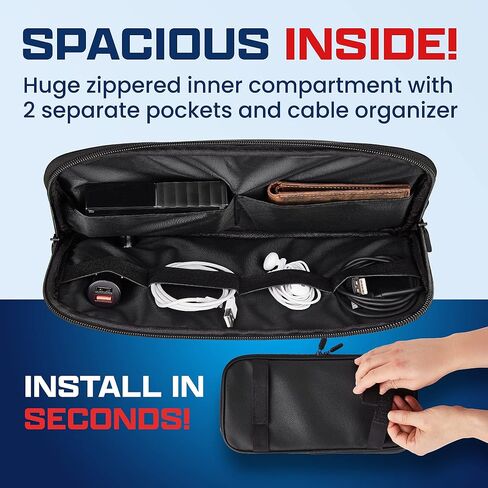 Car Sun Visor Organizer - سيارة ، سيارات الدفع الرباعي ، الملحقات الداخلية للشاحنة - حامل النظارات المغناطيسية والجيوب الأفقية الطول الكامل ، يسمح بالقيادة الآمنة - 12.2 × 6.1 في ، البيج in Kuwait