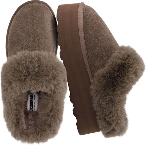 CUSHIONAIRE Women's Husky Genuine Suede Cozy Mule Platform +Memory Foam, Wide Widths Available in Saudi Arabia