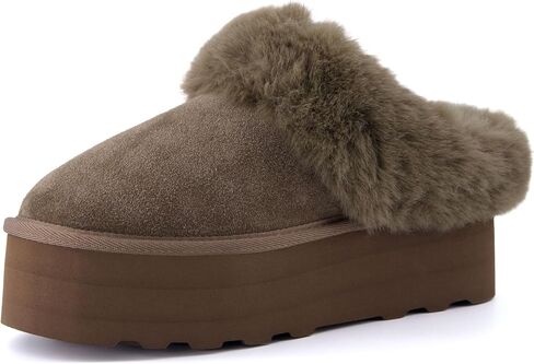 CUSHIONAIRE Women's Husky Genuine Suede Cozy Mule Platform +Memory Foam, Wide Widths Available in Saudi Arabia