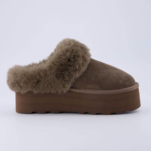 CUSHIONAIRE Women's Husky Genuine Suede Cozy Mule Platform +Memory Foam, Wide Widths Available in Saudi Arabia