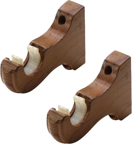 2pcs Wooden Curtain Rod Brackets Wall-Mounted Classical Drapery Holder Fits Up to 1-1/4 Inch Rod Diameter (Double-Slot Dark-Walnut) in Saudi Arabia