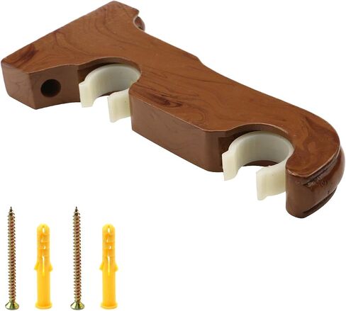 2pcs Wooden Curtain Rod Brackets Wall-Mounted Classical Drapery Holder Fits Up to 1-1/4 Inch Rod Diameter (Double-Slot Dark-Walnut) in Saudi Arabia