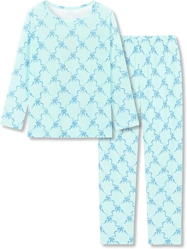 بيجامة Tebbis العصرية ذات اللون الأزرق الدوامة للفتيات مكونة من قطعتين ناعمة بأكمام طويلة وسراويل PJ Set Jammies مقاس 6-18 in Kuwait